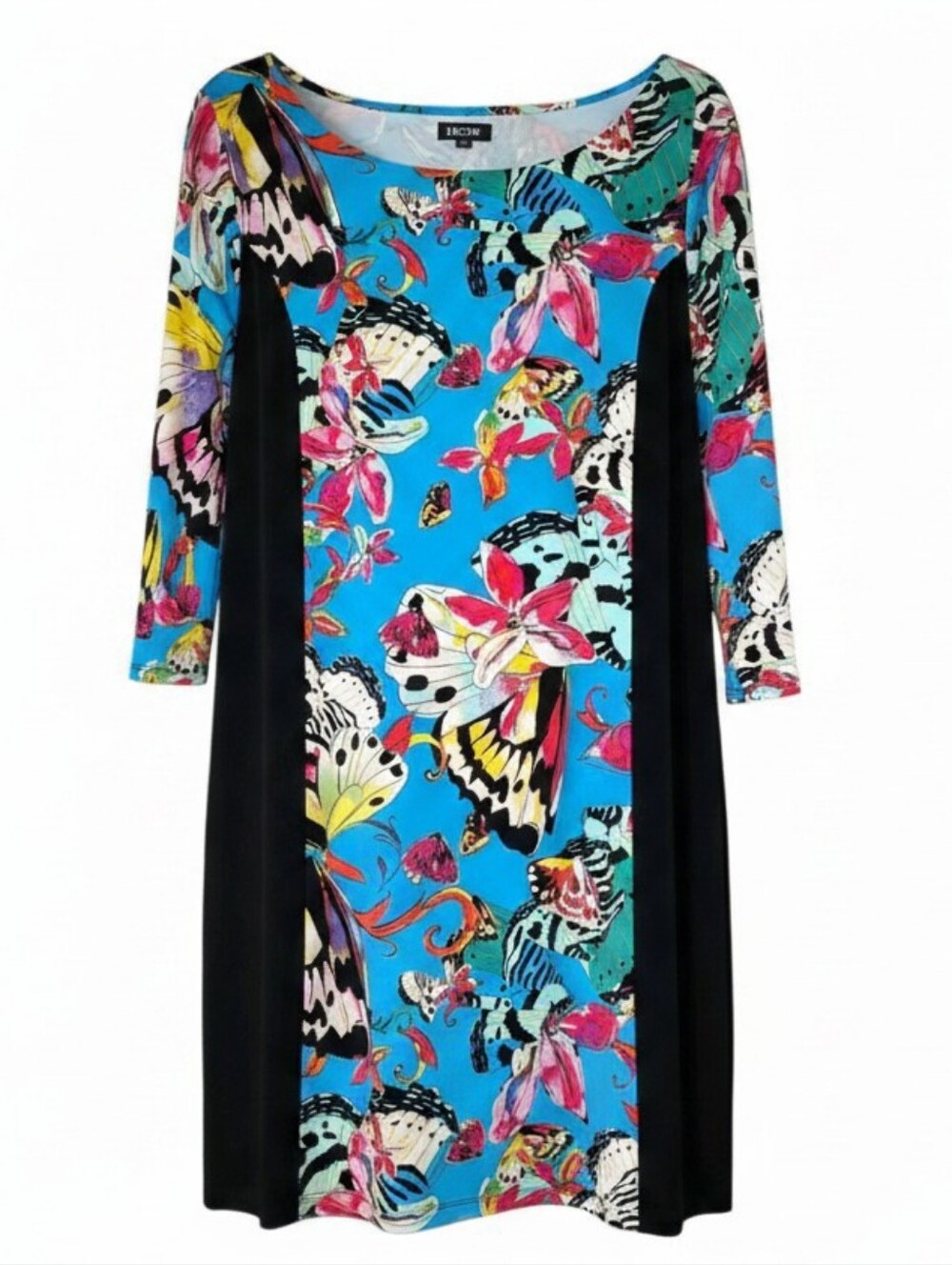 Nicole By Nicole Miller Womens Blue Butterfly Floral Dress 3/4 Sleeve Size M